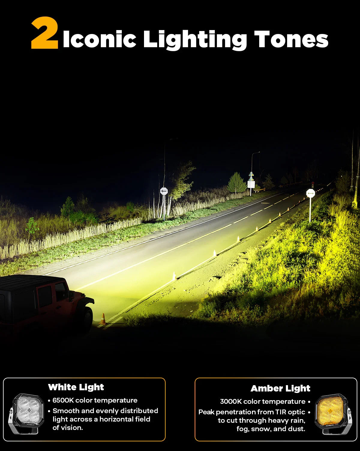 Color Play série 3 Inch 100W Flood Projecteurs LED compacts tout-terrain avec blanc DRL & orange clignotant Lights – vue 4