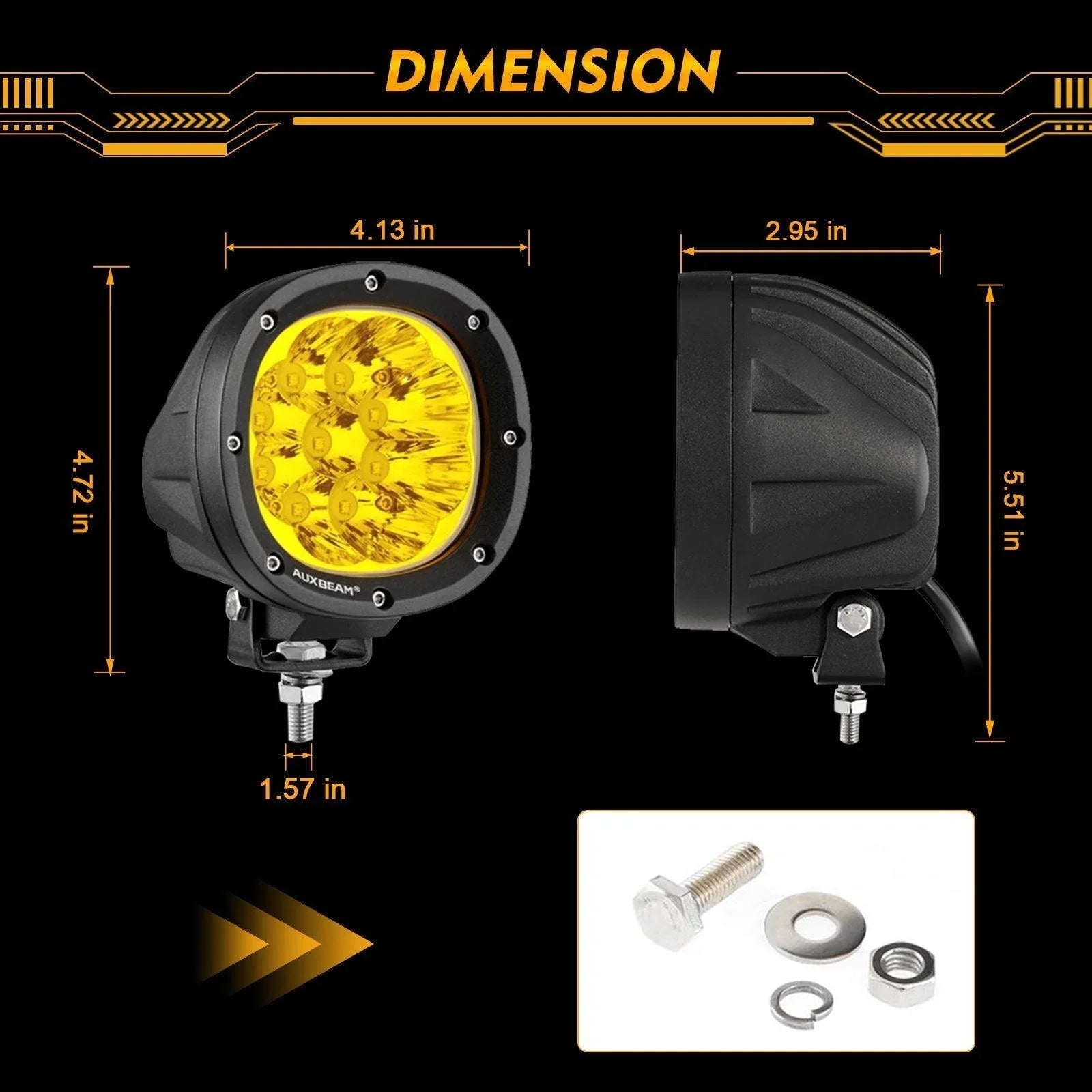 P4 série | 4 Inch 90W Round LED Driving Lights Spot orange Pod Lights – vue 8