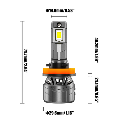 H11+H11 Ampoules de phare LED 100W 22000LM F18 série 1: 1 format compact 6500K blanc froid – 4 ampoules – vue 9 – NOVADOMIO
