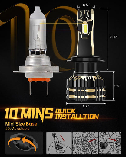 H7 Ampoules de phare LED 120W 25000LM GX série Brightest 6500K blanc froid – 2 ampoules – vue 2 – NOVADOMIO