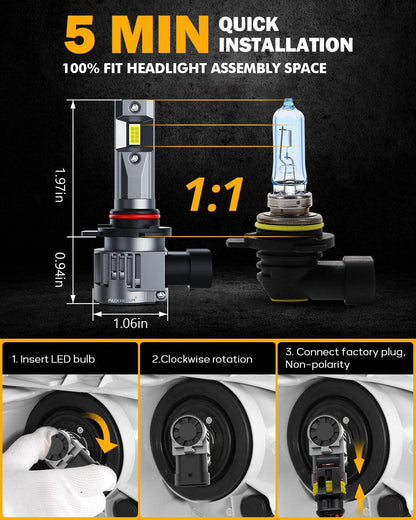 9012/HIR2 Ampoules de phare LED 90W 22000LM Q20 série 1: 1 format halogène 6500K blanc froid – 2 ampoules – vue 2 – NOVADOMIO