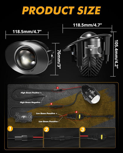 2″ 70 W Bi-LED lentille projecteur antibrouillard 6 000 K HD Lens pour Toyota/Honda | lot de 2 – vue 6 – NOVADOMIO