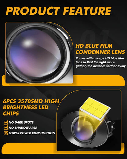2″ 70 W Bi-LED lentille projecteur antibrouillard 6 000 K bleu Film Lens pour Toyota/Honda | lot de 2 – vue 4 – NOVADOMIO
