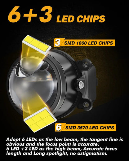 3″ 90 W Bi-LED lentille projecteur antibrouillard 6 000 K Hyperboloid Lens antibrouillard avec Matrix auxiliaire Beam pour