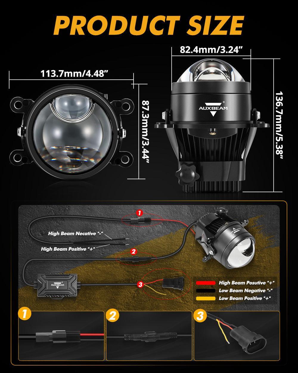 3 Inch 90W Bi-LED Projector Lens Fog Light 6000K Hyperboloid Lens Fog Light avec Matrix Auxiliary Beam pour Toyota/Honda | 2…