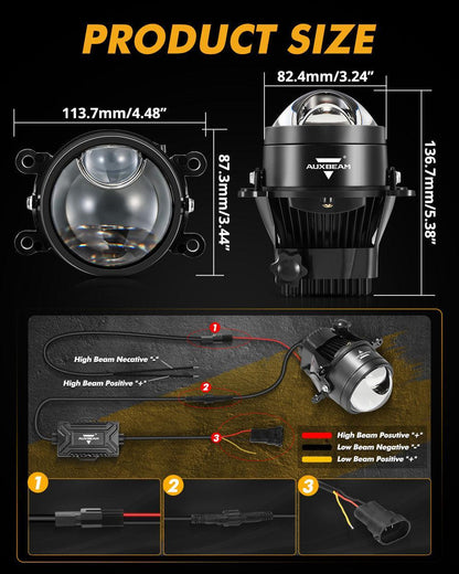 3″ 90 W Bi-LED lentille projecteur antibrouillard 6 000 K Hyperboloid Lens antibrouillard avec Matrix auxiliaire Beam pour