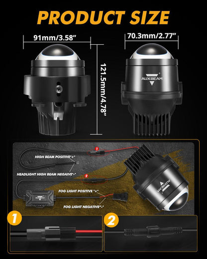 2.5″ 80 W Bi-LED lentille projecteur antibrouillard 6 000 K HD Lens pour Toyota/Honda | lot de 2 – vue 6 – NOVADOMIO