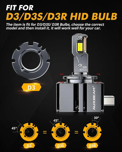 D3 D3S D3R Ampoules de phare LED 70 W 22 000 lm D-PRO série remplacement HID 6 500 K blanc froid – 2 ampoules – vue 6