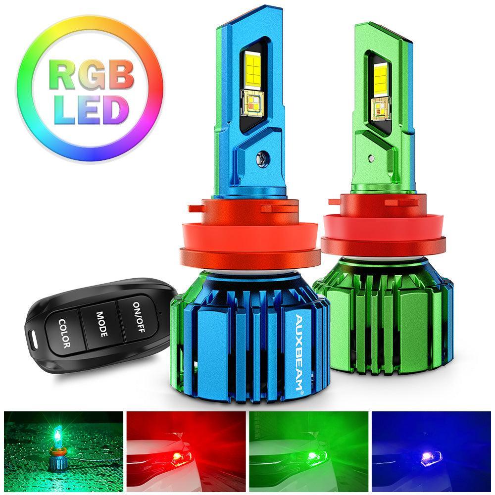 H11/H9/H8 RGB Ampoules de phare LED/DRL/Fog Light R7 série 70W 25000LM 6500K blanc froid + RGB Remote Control – 2 ampoules