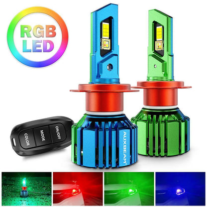 H7 RGB Ampoules de phare LED/DRL/antibrouillard R7 série 70 W 25 000 lm 6 500 K blanc froid + RGB télécommande – 2 ampoules