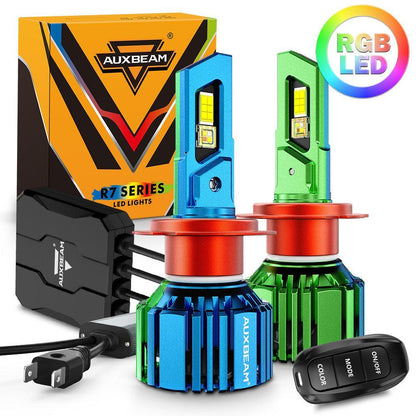 H7 RGB Ampoules de phare LED/DRL/antibrouillard R7 série 70 W 25 000 lm 6 500 K blanc froid + RGB télécommande – 2 ampoules