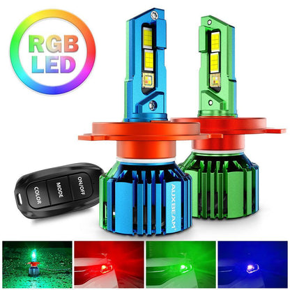 H4/9003 RGB Ampoules de phare LED/DRL/antibrouillard R7 série 70 W 25 000 lm 6 500 K blanc froid + RGB télécommande – 2