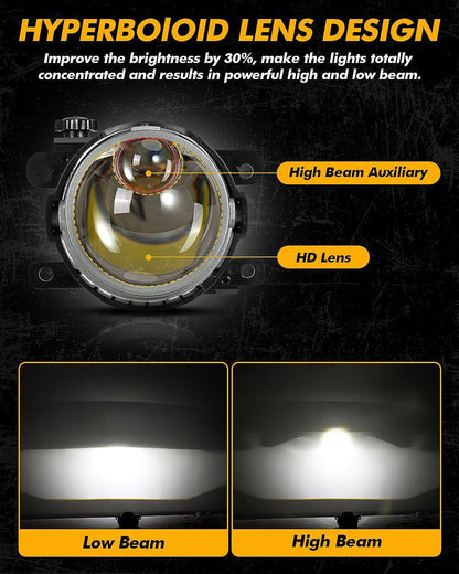 3″ 86 W Bi-LED lentille projecteur antibrouillard 6 000 K Hyperboloid Lens antibrouillard avec feux de route auxiliaire pour