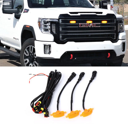 Lot de 3 LED avant feux de calandre style Raptor orange éclairage pour GMC Sierra 2500 HD 2016–2021 (orange shell/ boîtier