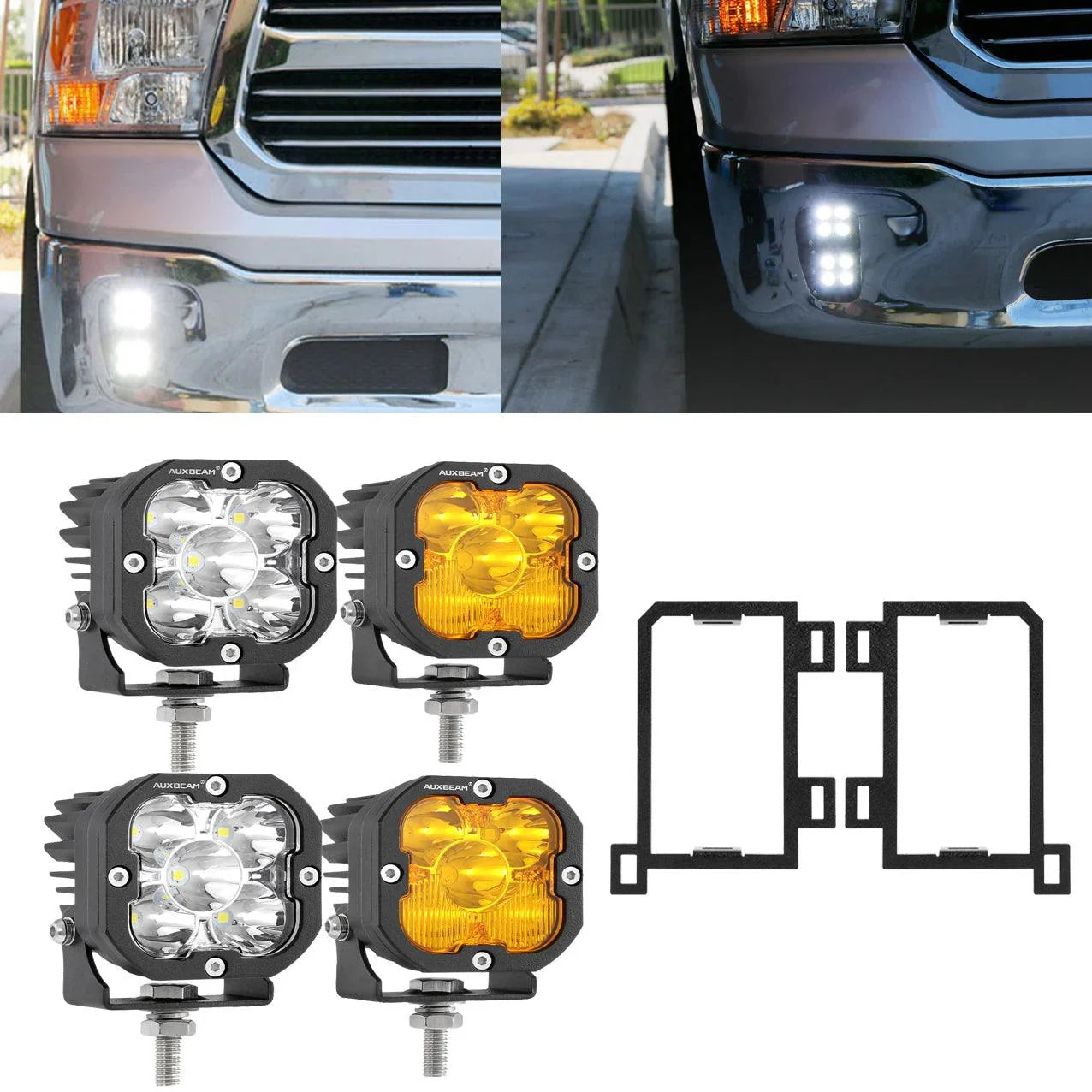 3 Inch LED Pods Lights avec Additional orange Covers & Fog Lamp Mounting Brackets (Vertical Fog Lamp) pour Dodge Ram 1500 20…