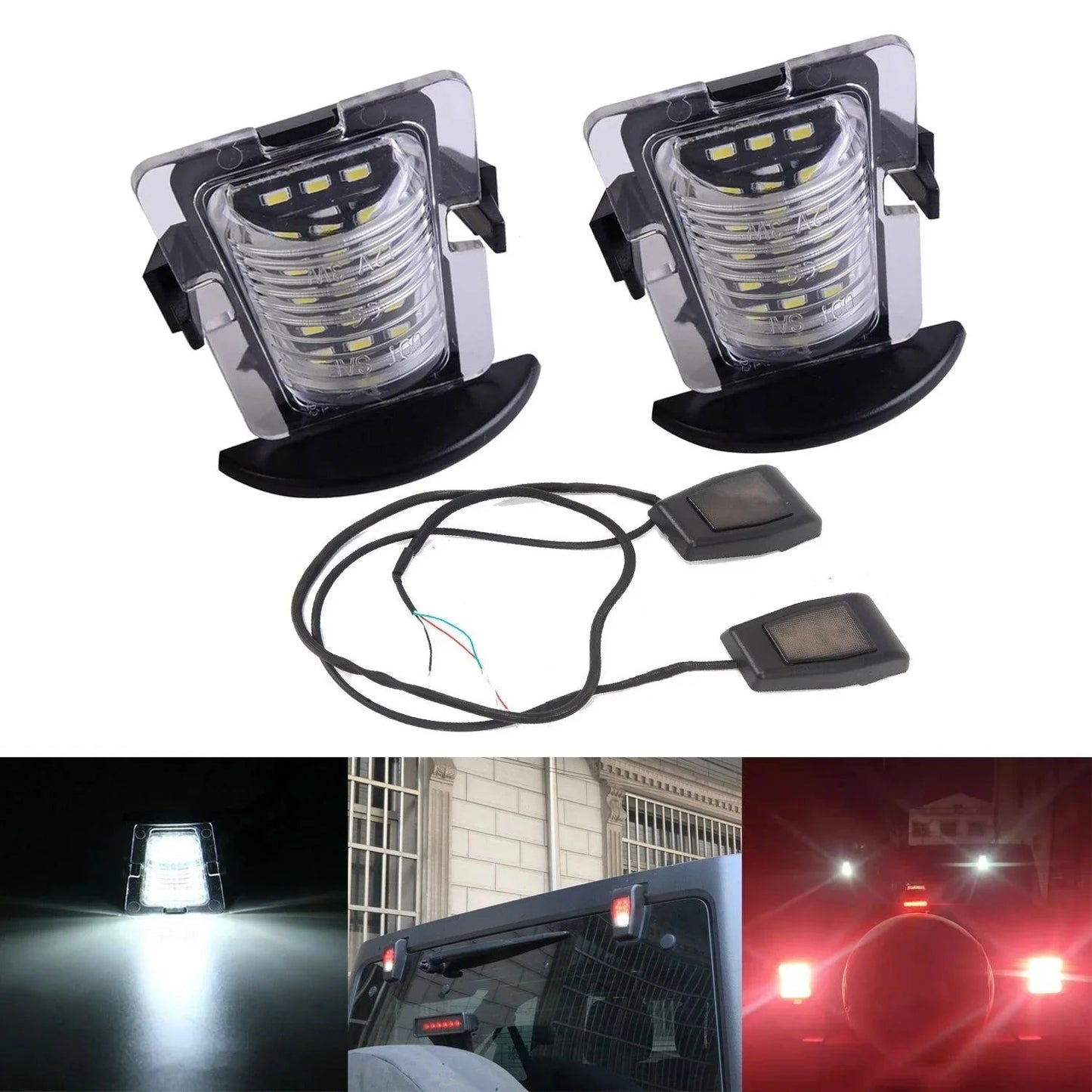 LED License Plate Lights & Tail Gate Window Hinge LED Lights Fit pour Jeep Wrangler JK 2007-2017
