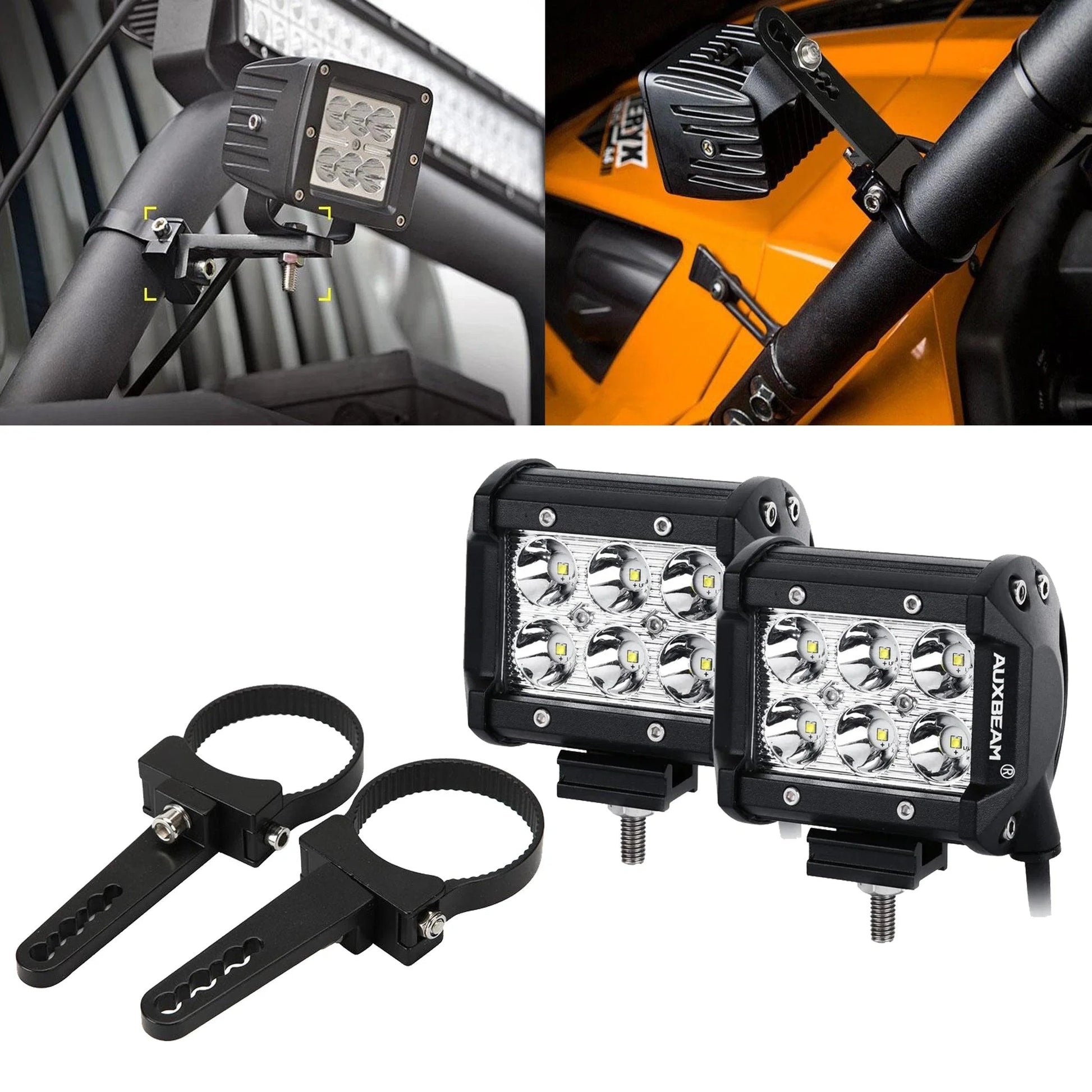 4 inch Classic-SM série Dual Row Projecteurs LED compacts Spot/faisceau large & 2.5 Inch Bull Bar Roll Cage Clamps Mounting…