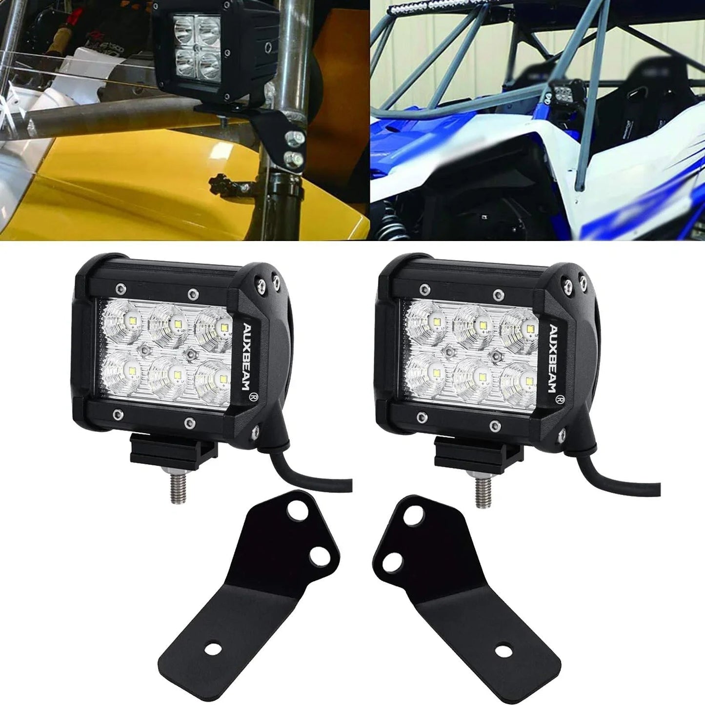 4 inch Classic-SM série Dual Row Projecteurs LED compacts Spot/faisceau large & A-Pillar Mounting Bracket pour 2016-2021 Yam…
