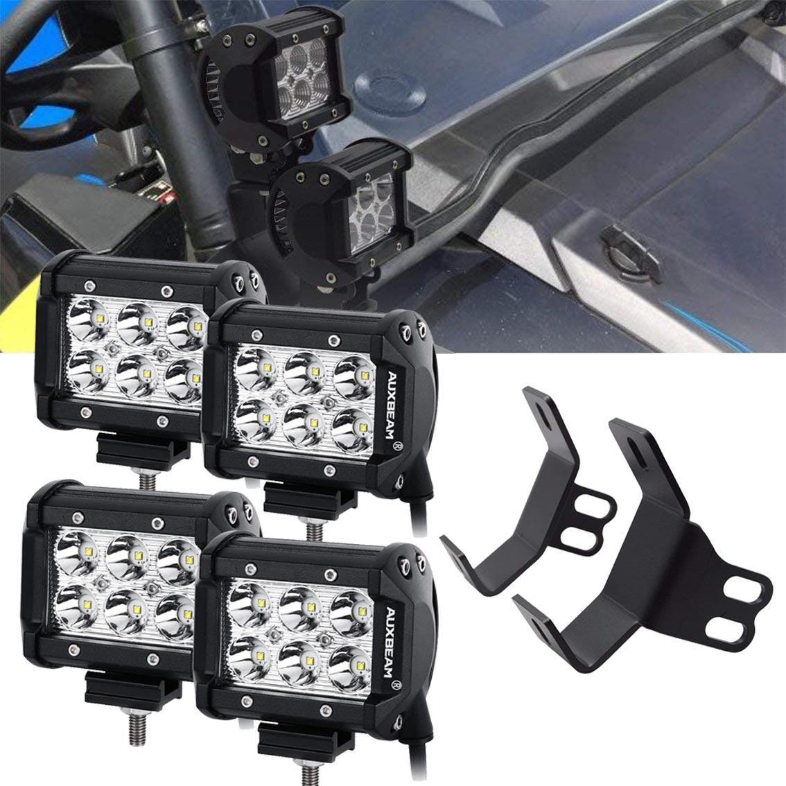 4 inch Projecteurs LED compacts&Double-layer Pillar Mounting Bracket pour 14-21 Polaris RZR XP 1000, 15-19 Polaris RZR 900