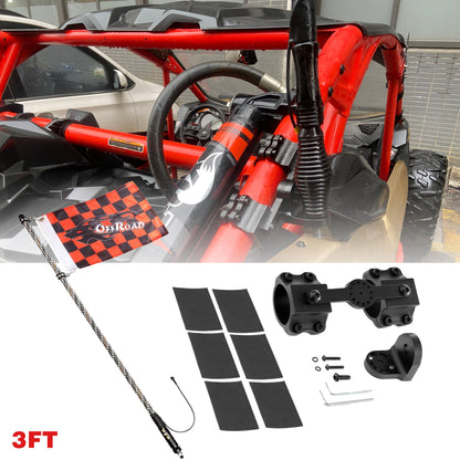 3FT/4FT RGB LED fouet LED avec commande Bluetooth & universel mât lumineux support d’éclairage pour tous les UTVs avec 1.75″
