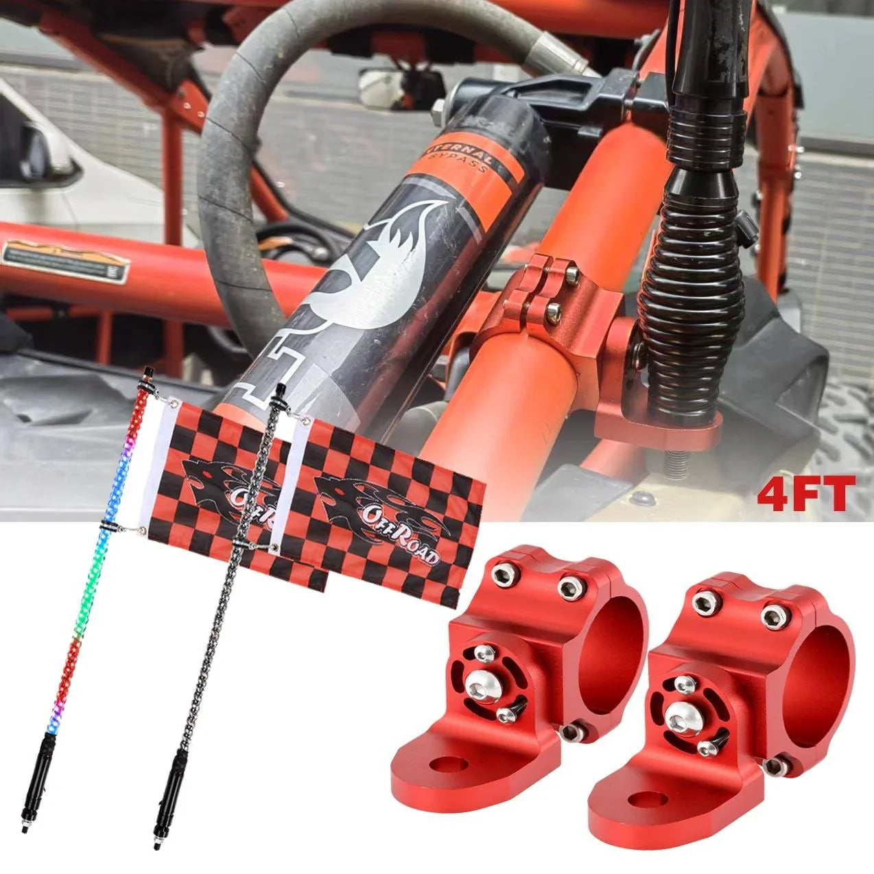3FT/4FT LED RGB Whip Lights avec Bluetooth/ Remote Controlled & rouge Universal Flagpole Light Mount pour all UTVs avec 1.75…