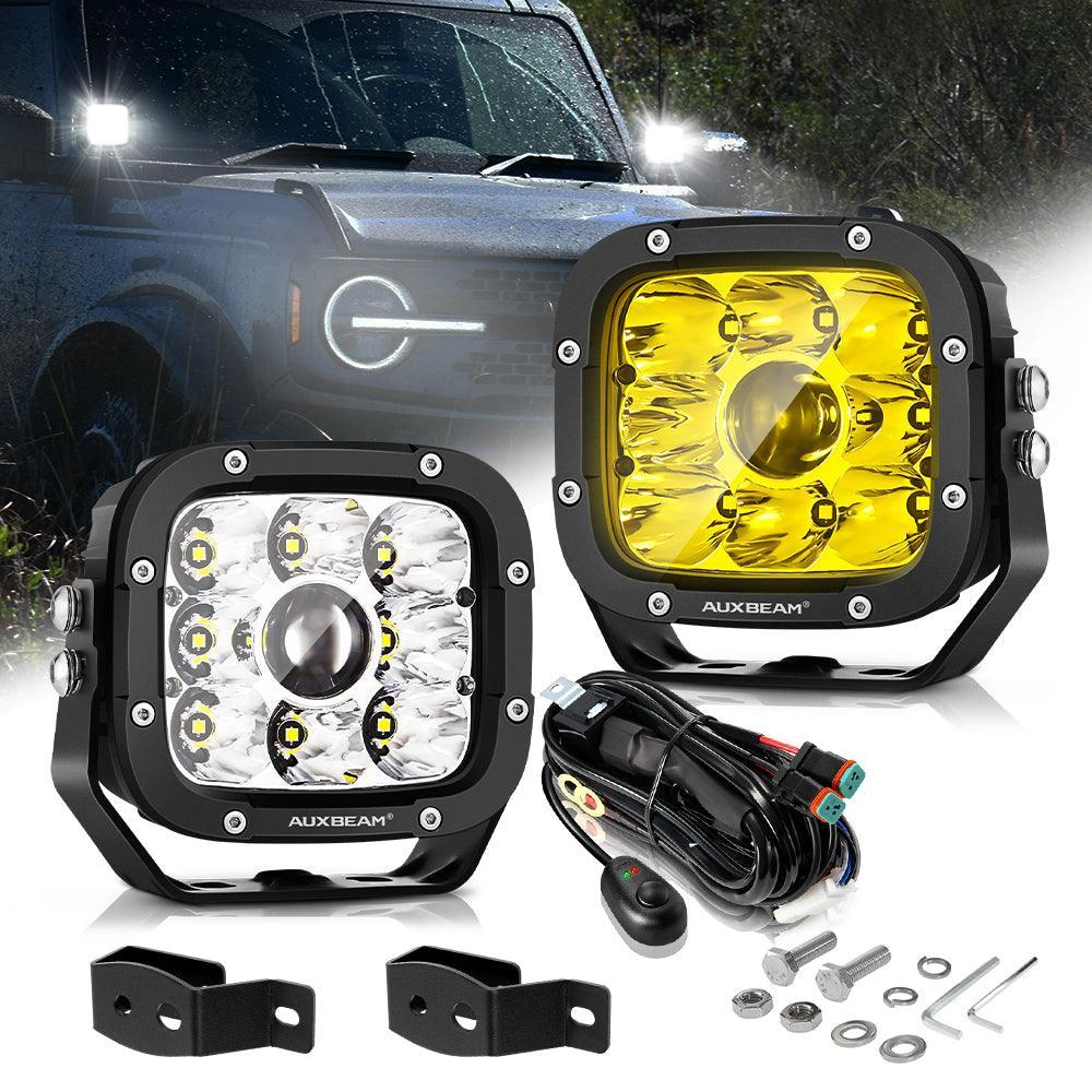 5 Inch 110W blanc/orange LED Driving Lights Pods Light avec A-Pillar Mounting Bracket pour Ford Bronco 2/4 Door 2021 2022