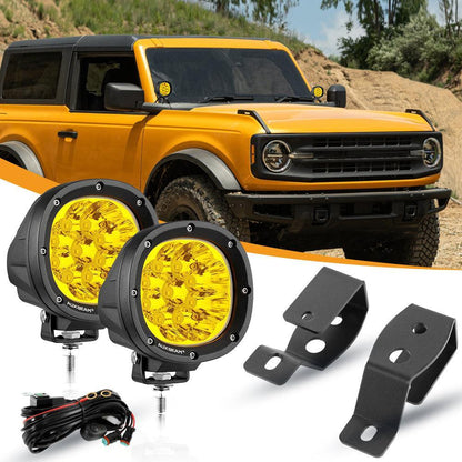 4″ 90 W rond LED feux longue portée Spot jaune avec montant A support de montage pour Ford Bronco 2/4 portes 2021 2022