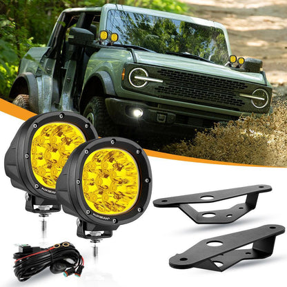4″ 90 W rond jaune Spot LED feux longue portée avec Dual montant A support de montage pour Ford Bronco 2/4 portes 2021 2022