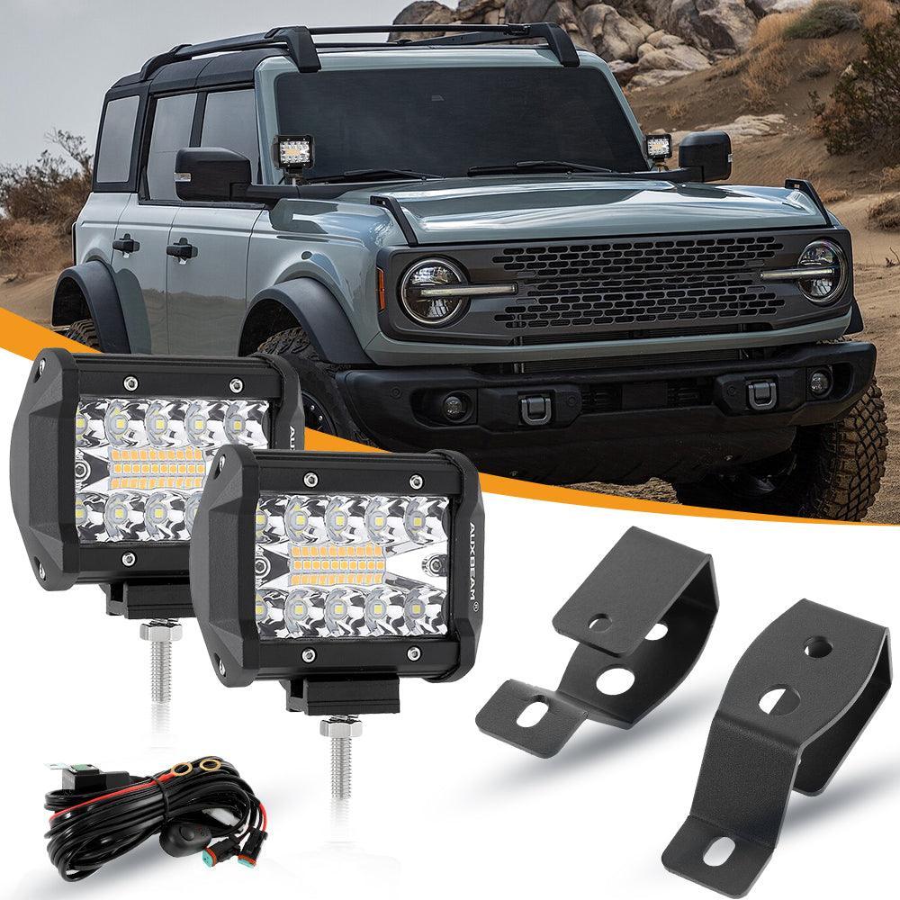 4 Inch 6 Modes blanc&orange LED Working Light LED Pods avec A-Pillar Mounting Bracket pour Ford Bronco 2/4 Door 2021 2022