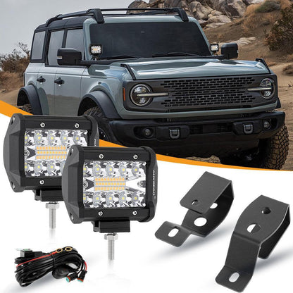 4″ 6 modes blanc&orange feu LED de travail projecteurs LED compacts avec montant A support de montage pour Ford Bronco 2/4