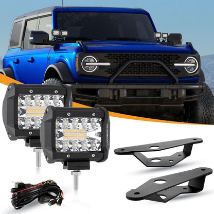 4″ 6 modes blanc&orange feu LED de travail projecteurs LED compacts avec Dual montant A support de montage pour Ford Bronco