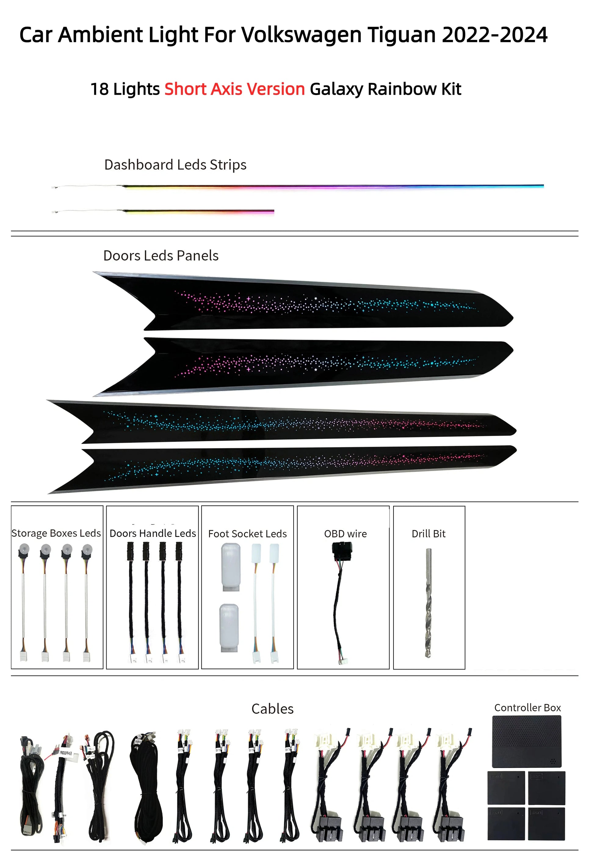 Kit éclairage LED d’ambiance intérieur pour Volkswagen Tiguan (2022-2024) – vue 4
