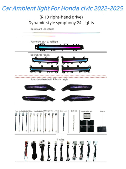 Kit éclairage LED d’ambiance intérieur pour Honda Civic 11th Gen (2022-2025) – RHD – vue 3 – NOVADOMIO
