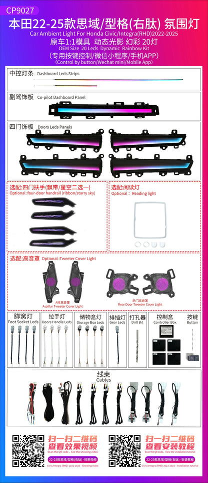 Kit éclairage LED d’ambiance intérieur pour Honda Civic 11th Gen (2022-2025) – RHD – vue 5 – NOVADOMIO