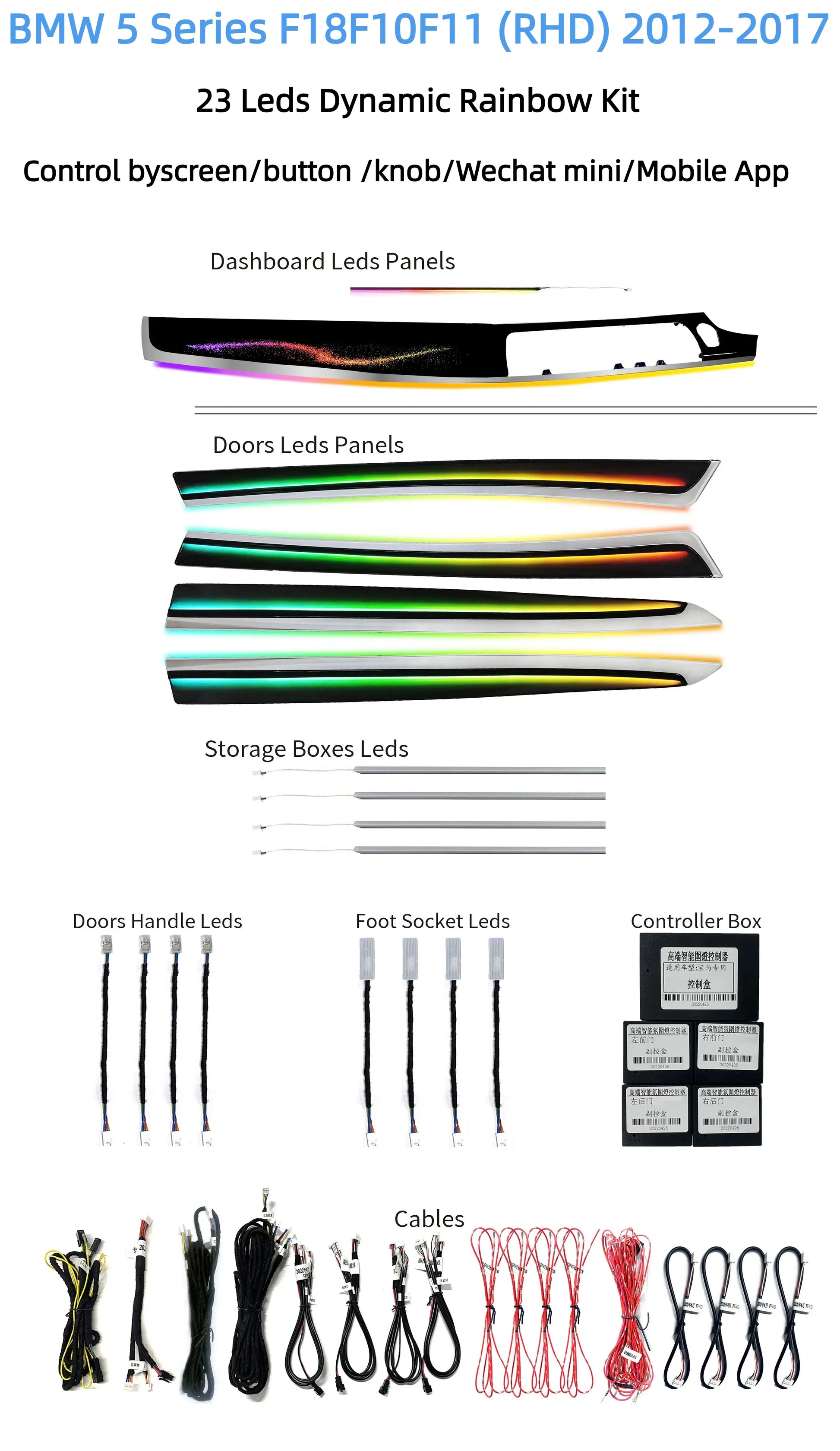 Kit éclairage LED d’ambiance intérieur pour BMW 5 Series F10 F11 F18 (2012-2017) – RHD – vue 7