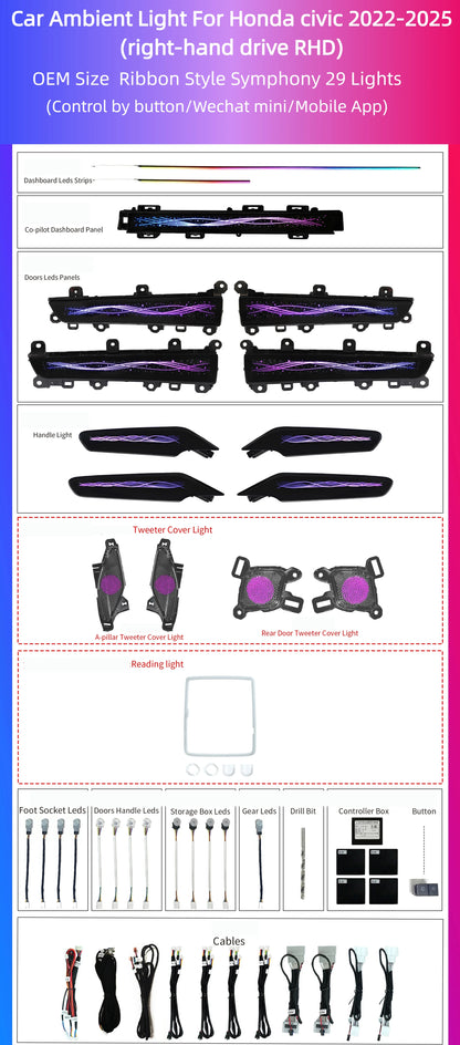 Kit éclairage LED d’ambiance intérieur pour Honda Civic 11th Gen (2022-2025) – RHD – vue 6 – NOVADOMIO