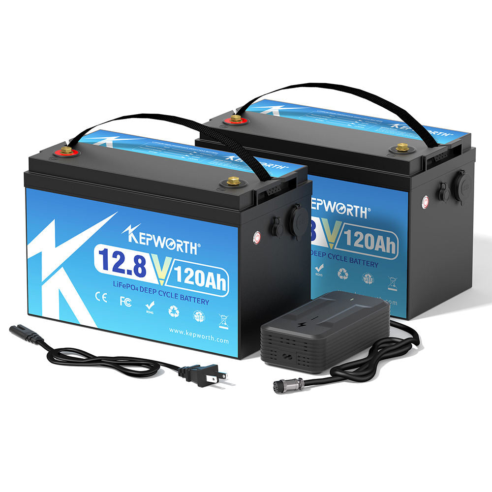 Batterie LiFePO4 12,8 V 120 Ah avec BMS intégré – Lot de 2 batteries