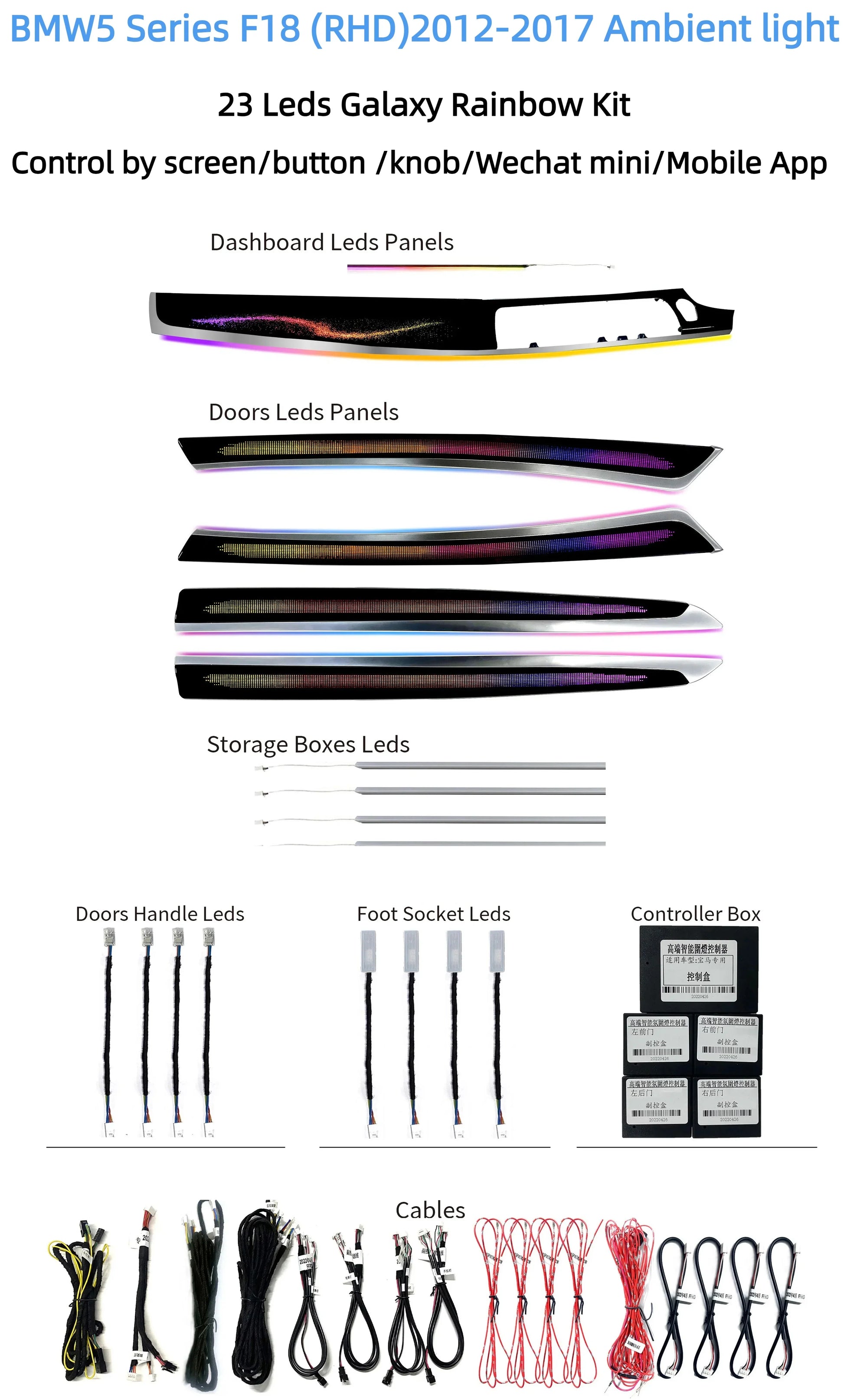 Kit éclairage LED d’ambiance intérieur pour BMW 5 Series F10 F11 F18 (2012-2017) – RHD – vue 6