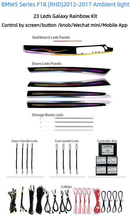 Kit éclairage LED d’ambiance intérieur pour BMW 5 Series F10 F11 F18 (2012-2017) – RHD – vue 6 – NOVADOMIO
