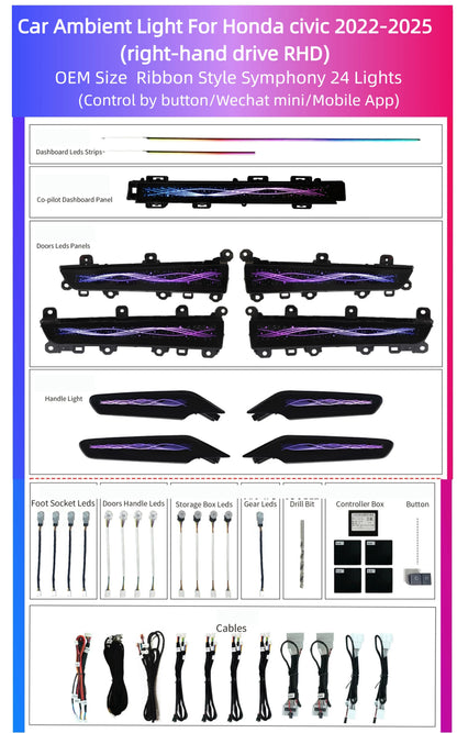 Kit éclairage LED d’ambiance intérieur pour Honda Civic 11th Gen (2022-2025) – RHD – vue 2 – NOVADOMIO