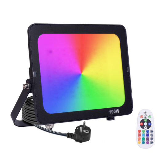 Projecteur LED RGB 50/100 W IP66 avec télécommande – Lot de 2 projecteurs