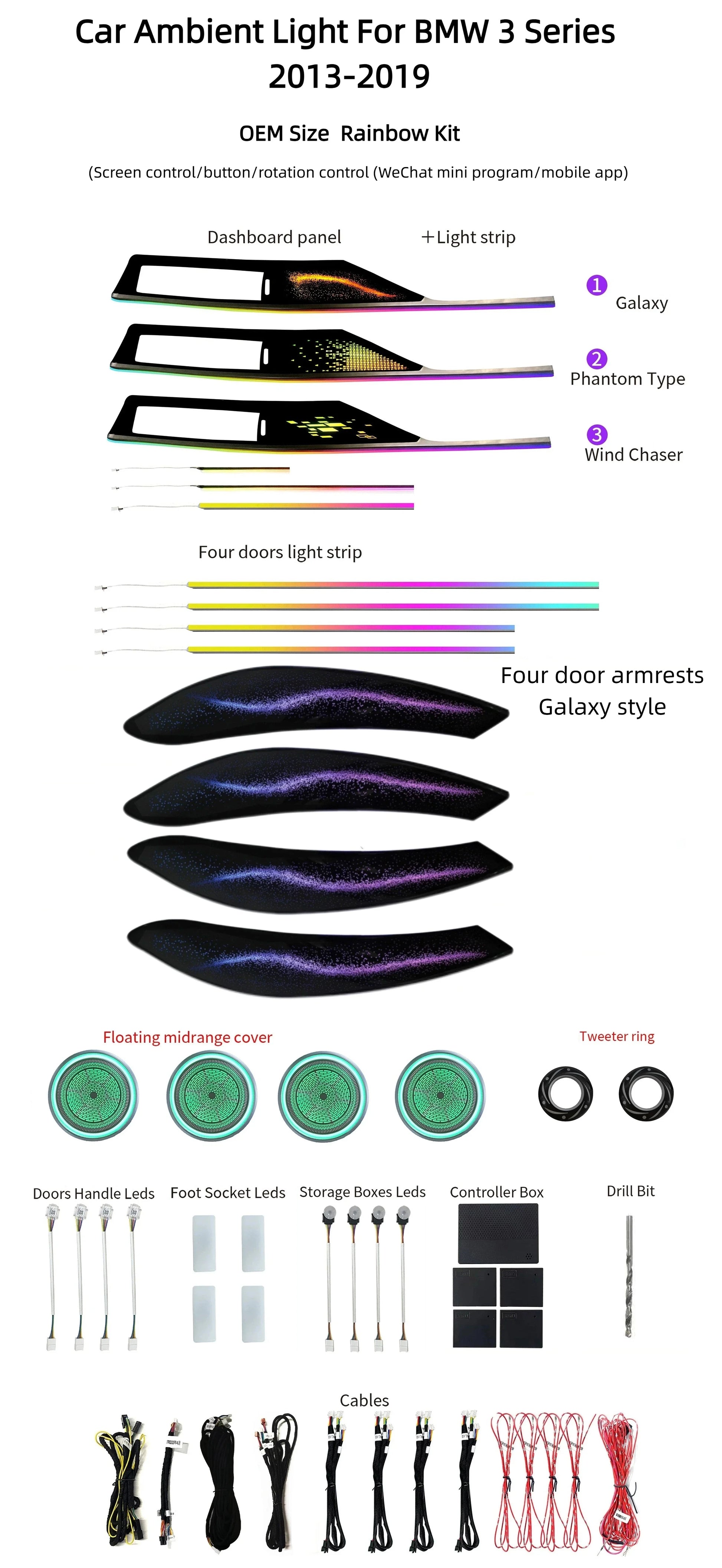 Kit éclairage LED d’ambiance intérieur pour BMW 3 Series F30 F34 F35 4 Series F32 F33 F36 (2014-2019) – vue 9