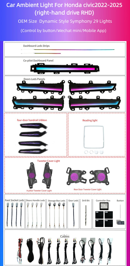 Kit éclairage LED d’ambiance intérieur pour Honda Civic 11th Gen (2022-2025) – RHD – vue 9 – NOVADOMIO