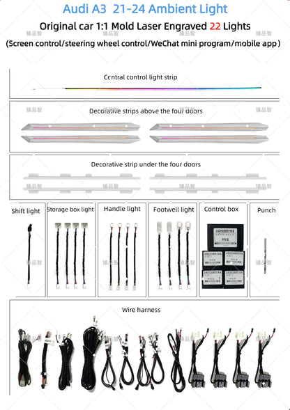 Kit éclairage LED d’ambiance intérieur pour Audi A3 (2021-2024) – vue 2 – NOVADOMIO