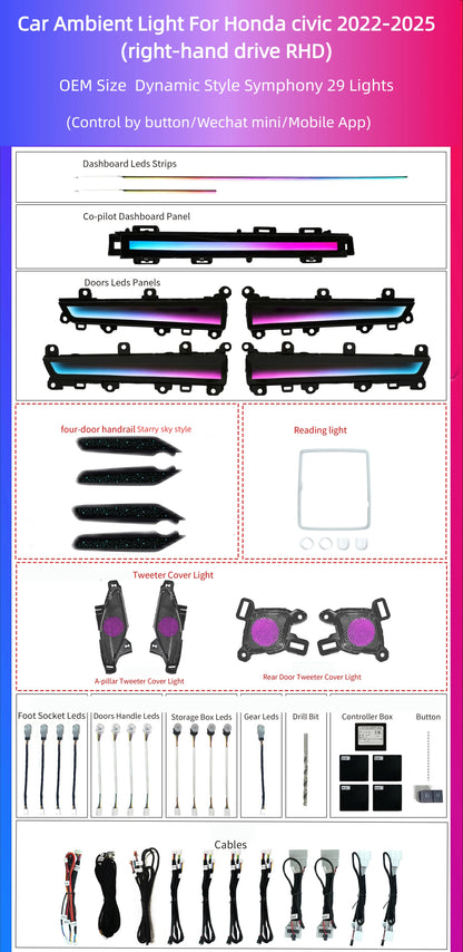 Kit éclairage LED d’ambiance intérieur pour Honda Civic 11th Gen (2022-2025) – RHD – vue 9 – NOVADOMIO