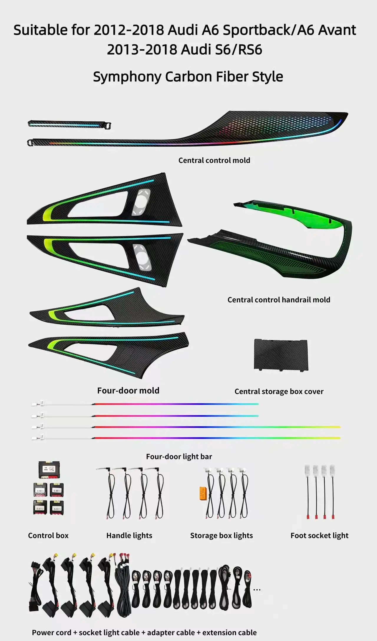 Kit éclairage LED d’ambiance intérieur pour Audi A6 C7 (2012-2013) – vue 2
