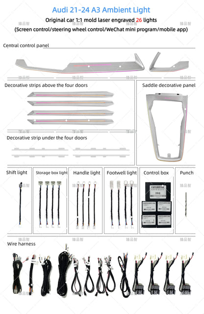 Kit éclairage LED d’ambiance intérieur pour Audi A3 (2021-2024) – vue 5 – NOVADOMIO