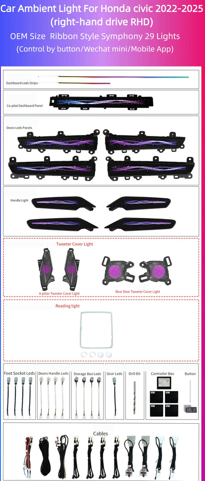 Kit éclairage LED d’ambiance intérieur pour Honda Civic 11th Gen (2022-2025) – RHD – vue 6 – NOVADOMIO