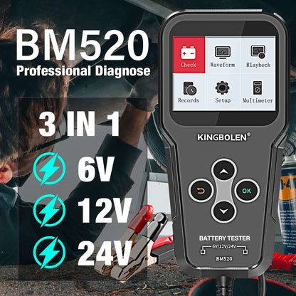 Testeur de batterie KINGBOLEN BM520 – 6 V, 12 V et 24 V – vue 2 – NOVADOMIO