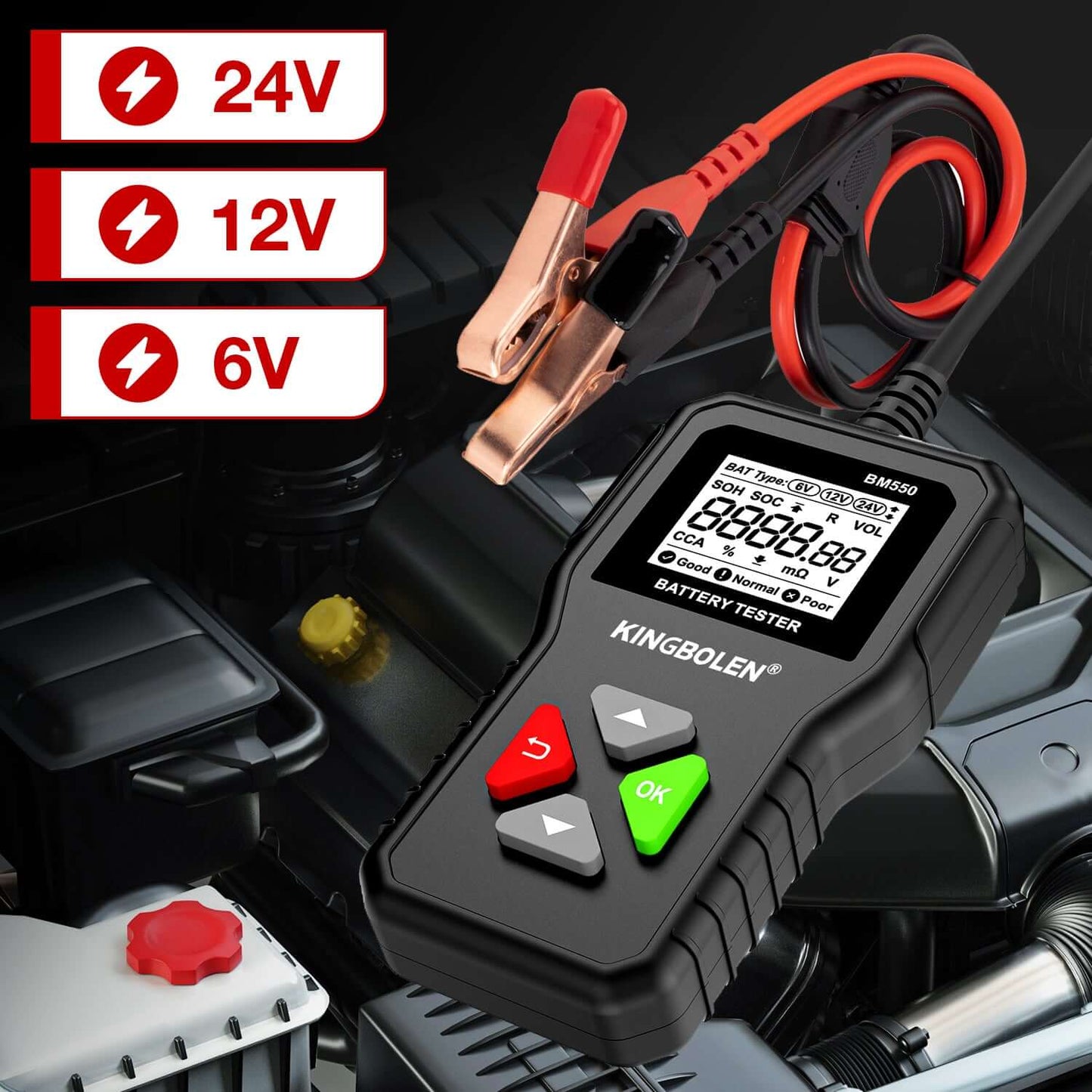 Testeur de batterie KINGBOLEN BM550 – 6 V, 12 V et 24 V – image produit 2 | NOVADOMIO